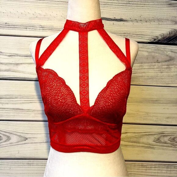 Victorias Secret Very Sexy Red Lace Strappy Choker Corset Bra - Picture 2 of 13